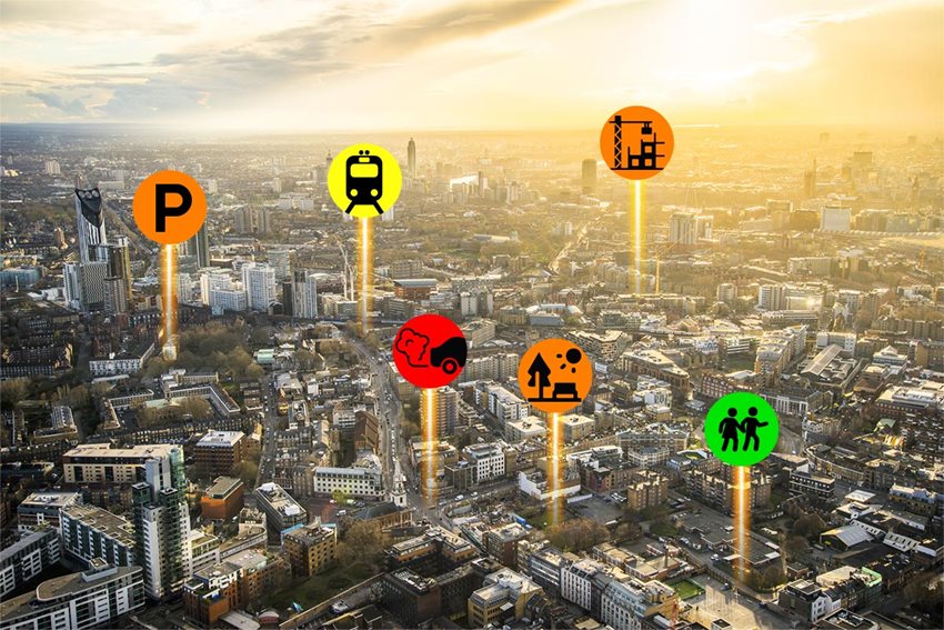 City scape showing areas that could affect air quality
